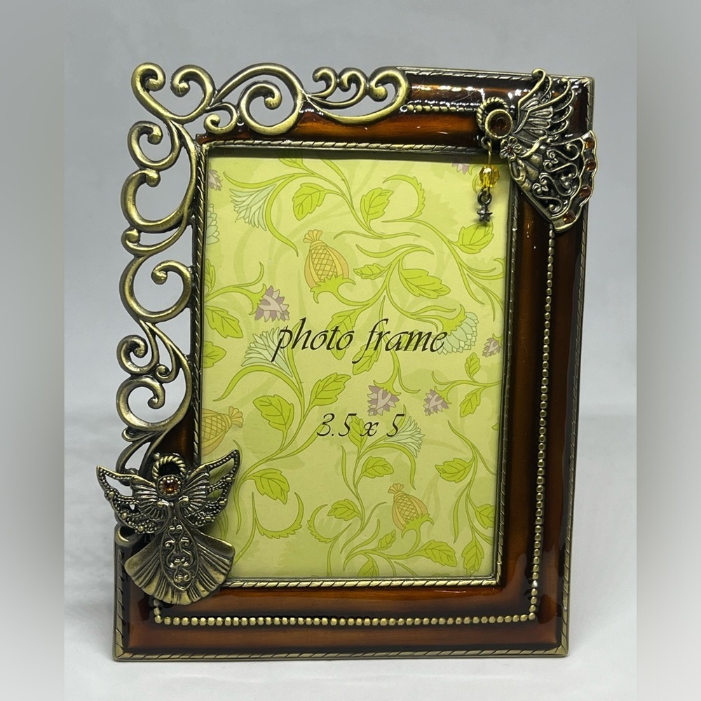 Ornate Brown and Gold Photo Frame with Angel Accents